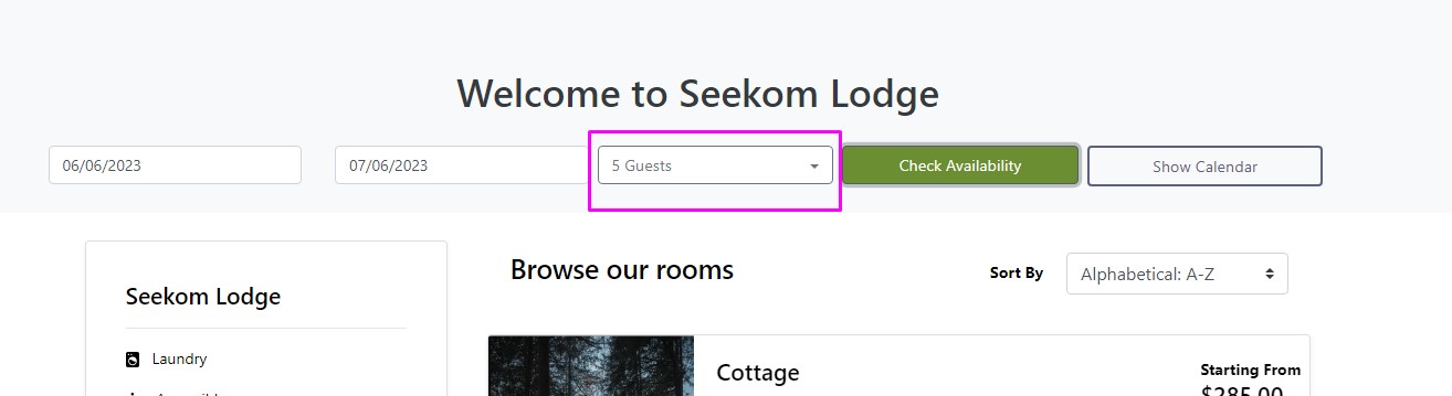 Once chosen, the ‘Number of Guests’ dropdown on your live booking screen will default to the number selected.
