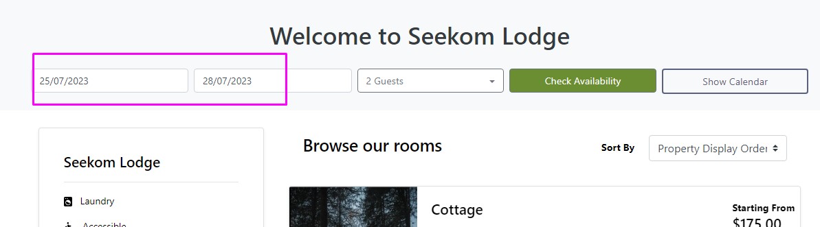 The default booking duration you choose is pre-selected for guests visiting your site.