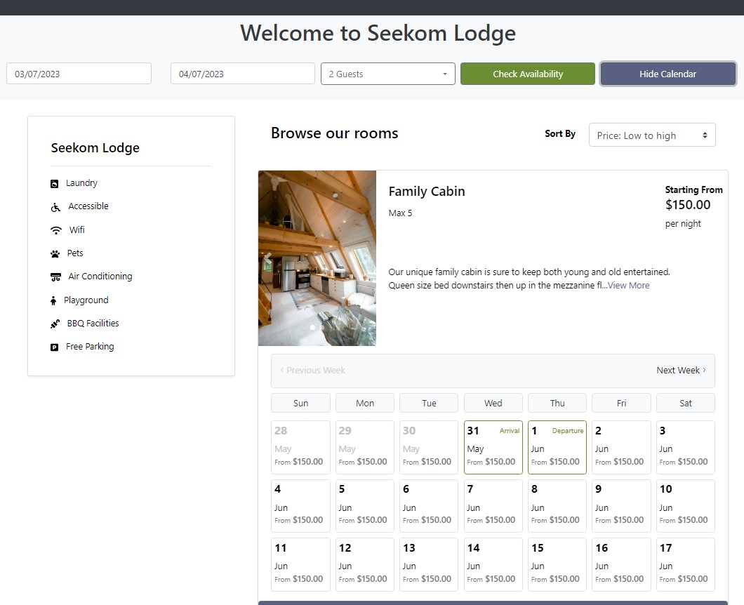 Once enabled, calendar view displays by default for all rooms on your room listings page.